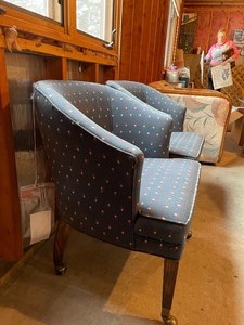 lot 200 image: Pair of Upholstered Chairs on Castors
