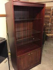 lot 332 image: Wooden Display Piece With Three Glass Shelves