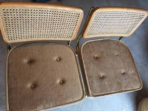 lot 344 image: Two Padded Brass Chairs w Wicker Backs