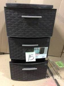lot 15 image: Weave 3-Tier Plastic Cart in Espresso by Sterilite GOOD CONDITION SEE PICS 