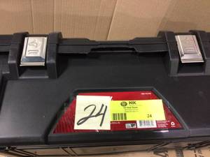 lot 24 image: 26 in. Plastic Portable Tool Box with Metal Latches in Black by Husky GOOD CONDITION SEE PICS 