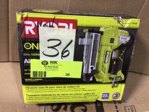 lot 36 image: 18-Volt ONE Lithium-Ion Cordless AirStrike 23-Gauge 1-38 in. Headless Pin Nailer (Tool Only) by RYOBI GOOD CONDITION SEE PICS 