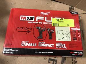 lot 58 image: M12 FUEL 12-Volt Lithium-Ion Brushless Impact Driver Combo Kit (2-Tool) w(2) Batteries & Bag by Milwaukee MISSING HAMMER DRILL GOOD CONDITION SEE PICS 