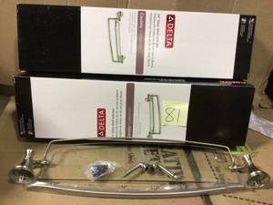 lot 81 image: Cassidy 24 in. Glass Bathroom Shelf with Towel Bar in Stainless by Delta