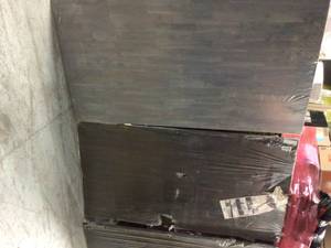 lot 108 image: Lot whit Assorted Acacia Butcher Block Island Counter Top In Espresso differents sizes some have damage please review the photos