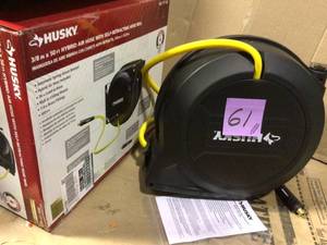 lot 61 image: 38 in. x 50 ft. Hybrid Retractable Hose Reel by Husky in good conditions 