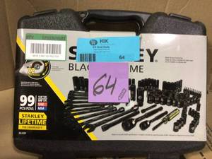 lot 64 image: 14 in. & 38 in. Drive Black Chrome Laser Etched SAE & Metric Mechanics Tool Set (99-Piece) by Stanley
