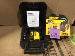 lot 68 image: 165 ft. Red Self-Leveling Cross-Line Laser Level with (3) AA Batteries & Case by DEWALT in good conditions 