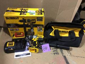 lot 84 image: 20-Volt MAX Cordless Brushless 12 in. Hammer DrillDriver with FLEXVOLT ADVANTAGE Kit with (1) FLEXVOLT 6.0Ah Battery by DEWALT in good conditions 
