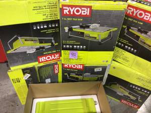 lot 98 image: LOT OF 0.75 HP 7 in. 4.8 Amp Tabletop Tile Saw by RYOBI costumer returns 