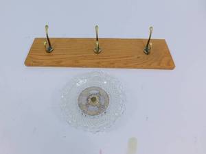 Wood Coat Rack  Glass Dish on 4 Legs