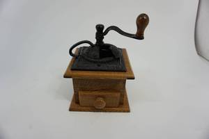New Handmade Oak Coffee Grinder with Cast Iron Top