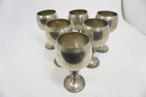 6 Vintage Pewter Insulated Goblets