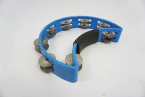 Vintage Collectible Rhythm Tech Tambourine Brass Jingles Blue Musical Instrument