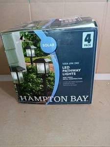 15 Lumens Gray Solar LED Path Light Set with Vintage Bulb (4-Pack) by Hampton Bay- not used, bottom of light damaged