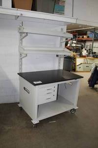 lot 44 image: Workplace Systems Modular Bench Systems Phenolic Resin Top Metal Mobile Workstation 3-drawer 2-shelf