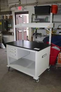 lot 45 image: Workplace Systems Modular Bench Systems Phenolic Resin Top Metal Mobile Workstation 3-drawer 1-shelf