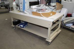 lot 47 image: Workplace Systems Modular Bench Systems Heavy Duty Series 1000 Plastic Laminate Top Metal Rolling Table 1-shelf