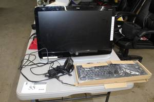 lot 55 image: HP Pavillion 23 Computer Monitor with Power Cord, Computer Keyboard and Computer Mouse