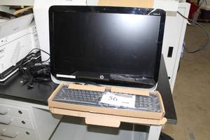 lot 56 image: HP Pavillion 23 Computer Monitor with Power Cord, Computer Keyboard and Computer Mouse