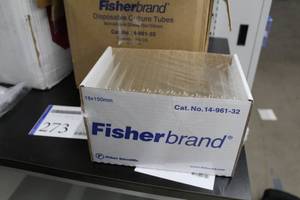 lot 273 image: Lot of (1 Case) Fisher Scientific Disposable Culture Tubes 18x150mm Borosilicate Glass 500 cs