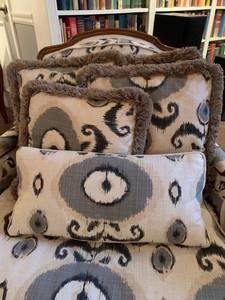 Blue and Gray Ikat Print Chair
