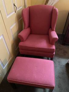 Red Wingback Chair and Ottoman