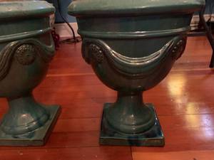 Swirly turquoise urns