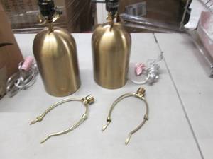 lot 138 image: 2 Gold Tone table Lamps- no shades,...