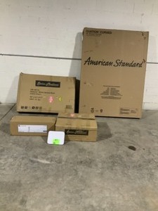 Assorted bathroom accessories and shower base and vanity top See pics