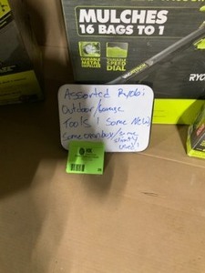 ASSORTED RYOBI GARAGE OUTDOOR TOOLS CUSTOMER RETURNS SEE PICS