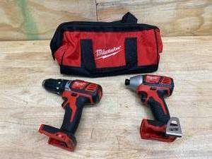 lot 47 image: MILWAUKEE M18 18-Volt Lithium-Ion Cordless Hammer DrillImpact Driver Combo Kit with Bag (Tool Only)