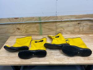 lot 93 image: CORDOVA Lot of 2-  15 in. Over The Boot Rubber Slush Boot Cotton Lined Hi Vis Yellow Top Strap and Buckle Size 16