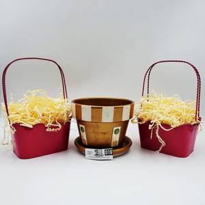 lot 019 image: 2 Metal Baskets and 1 Hand-Painted Terracotta Planter