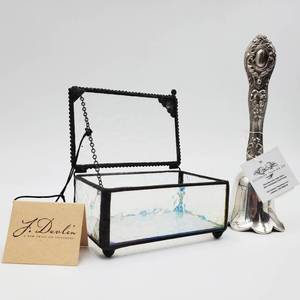 lot 188 image: J. Devlin Hand-Crafted Stained-Glass Box and Victorian Trading Company Silver Candle Snuffer