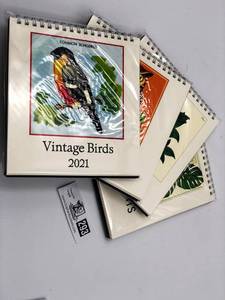 lot 293 image: Set of 2021 Cavallini & Co. Vintage Birds, Vintage Owl, Botanica, and House Plant Desk Calendars