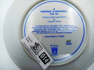 lot 014 image: Norman Rockwell-Portrait of Rockwell Americas Most Loved Series Plate II-Early Limited Edition (Valued$30)