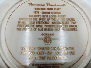 lot 033 image: Norman Rockwell - Freedom From Fear Plate -  Limited Edition (Valued $60)