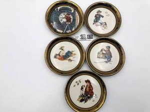 lot 075 image: Norman Rockwell - Brass Miniature Collection Pates 5 Plate Set -Limited Edition (Valued  $75)