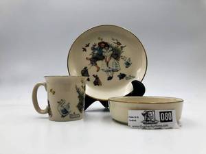 lot 080 image: Rare Vintage Norman Rockwell - Spring Duet Childs 3 Piece China Set -Limited Edition (Valued  $50)