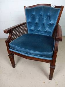 Mid Century Vintage Blue Velvet Wingback Arm Chair