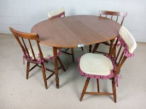 Vintage Gabberts Furniture  5 Piece Wooden Dining Room Set W Custom Chair Pillows