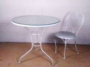 Vintage Ice Cream Parlor Glass Top Cast Iron Table & Parlor chair (Valued  $650)