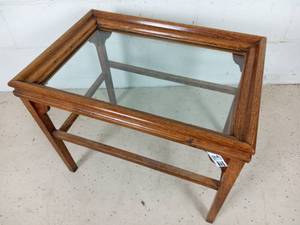 Modern Glass Top Wooden End Table