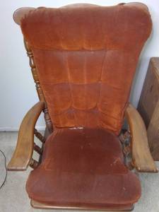 lot 39 image: Wooden Chair & VHS Cabinet W Shelves