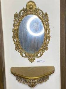 lot 141 image: Large Vintage Baroque Gold Mirror W Shelf