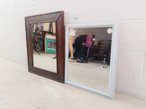 Large Brown Wooden Framed Mirror & White Bevelled Mirror