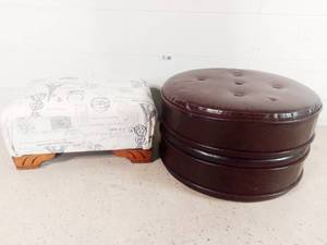 Round Brown Ottoman & Paris France Footstool