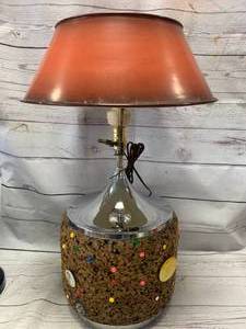 lot 33 image: Mid Century Modern Danish Style Cork Touch Lamp with Rare Metal Shade