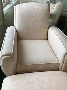 lot 27 image: Beautiful Neutral Colored Upholstered Chair and Ottoman